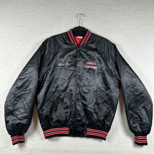 Vintage Howe Satin Varsity Bomber Jacket Mens L Chucks Southside Black Red Retro